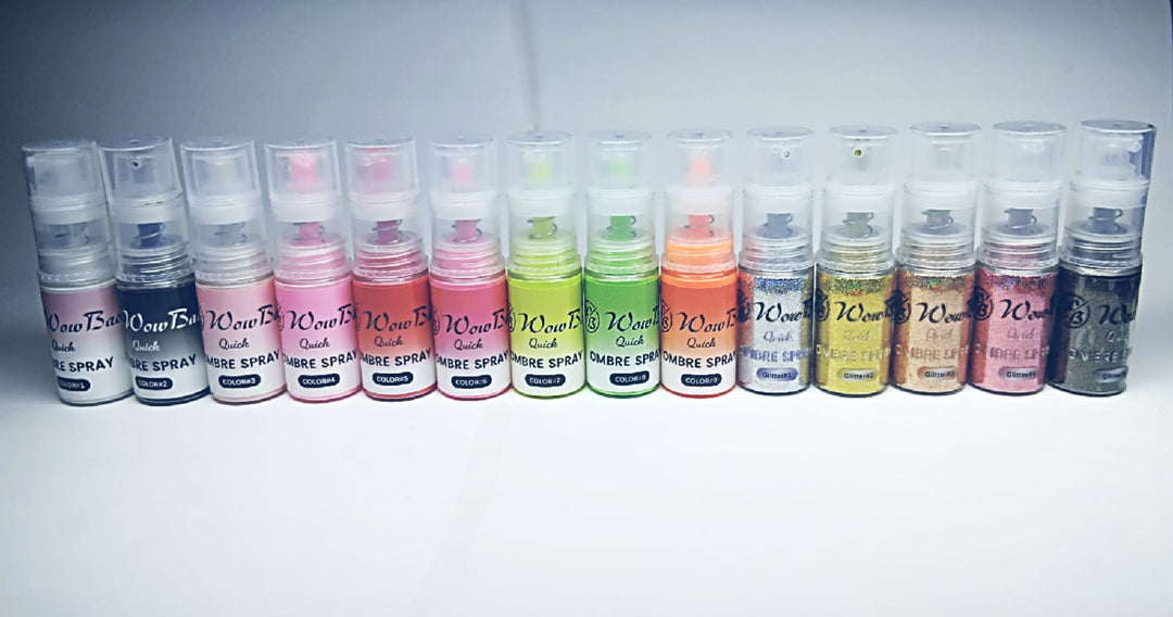 WowBao Nails Quick Ombre Spray -  ALL 9 Colours + 5 Glitter Collection